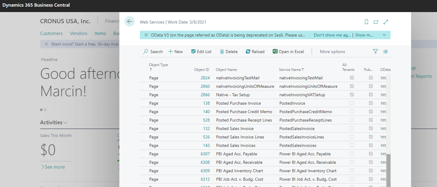 Dynamics 365 Business Central Web Services used for DynamicPoint product integration