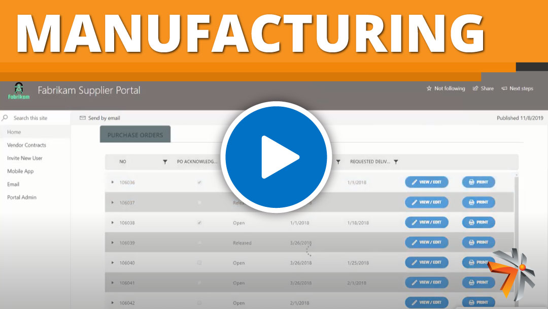 SharePoint customer and vendor portals for manufacturing