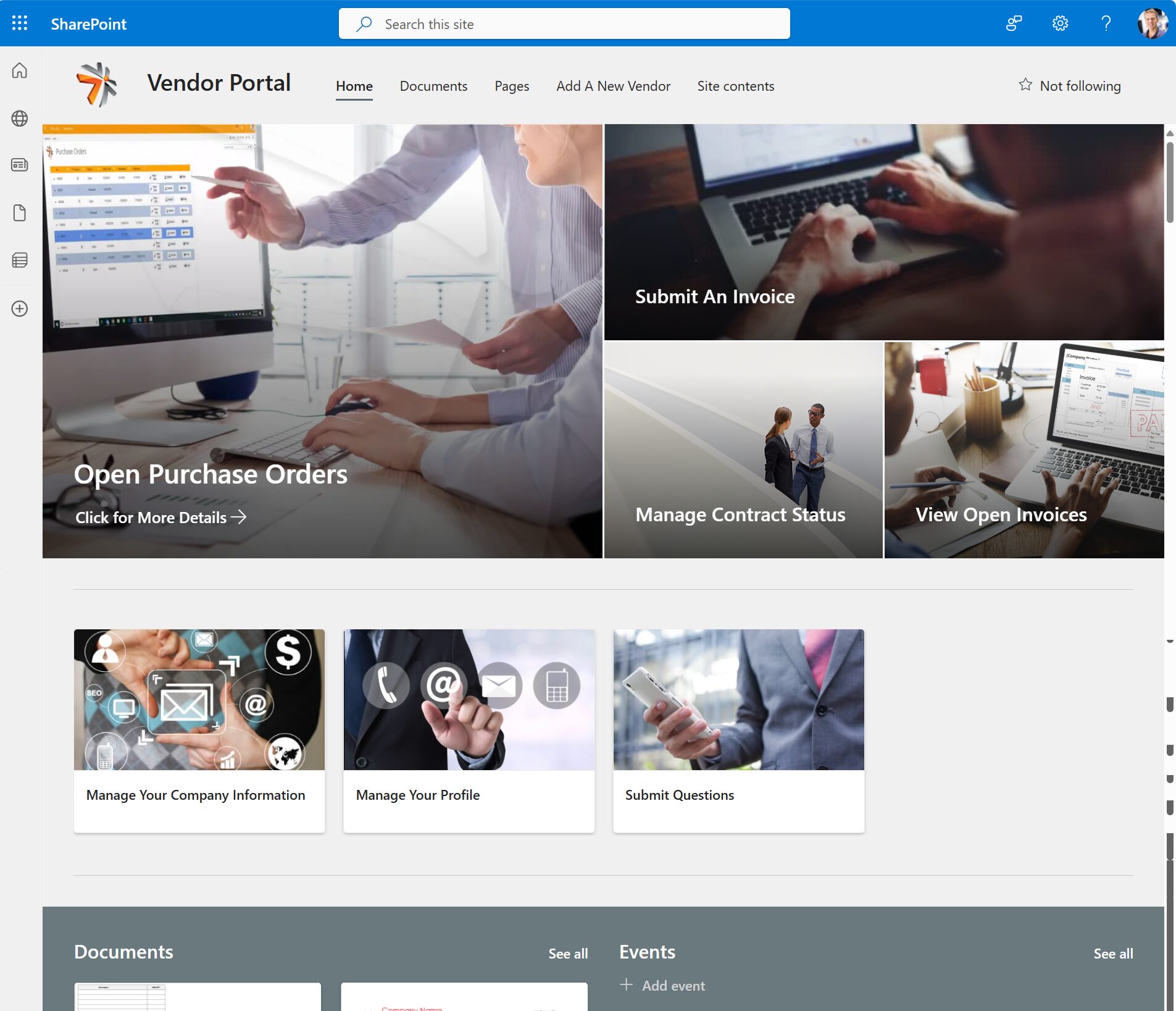 Vendor Portal DynamicPoint Portal for SharePoint Online for Dynamics ERP Customer Portals